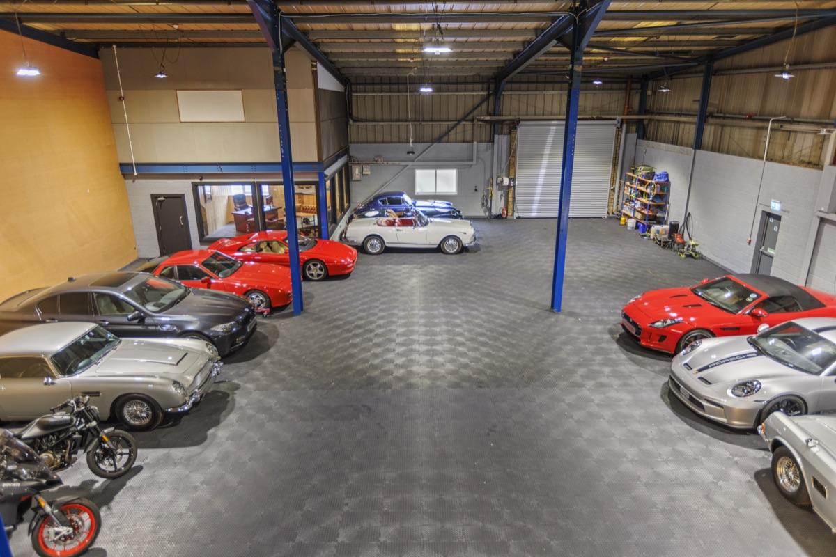 Aerial view of the vehicle collection at Secure Car Storage Guildford